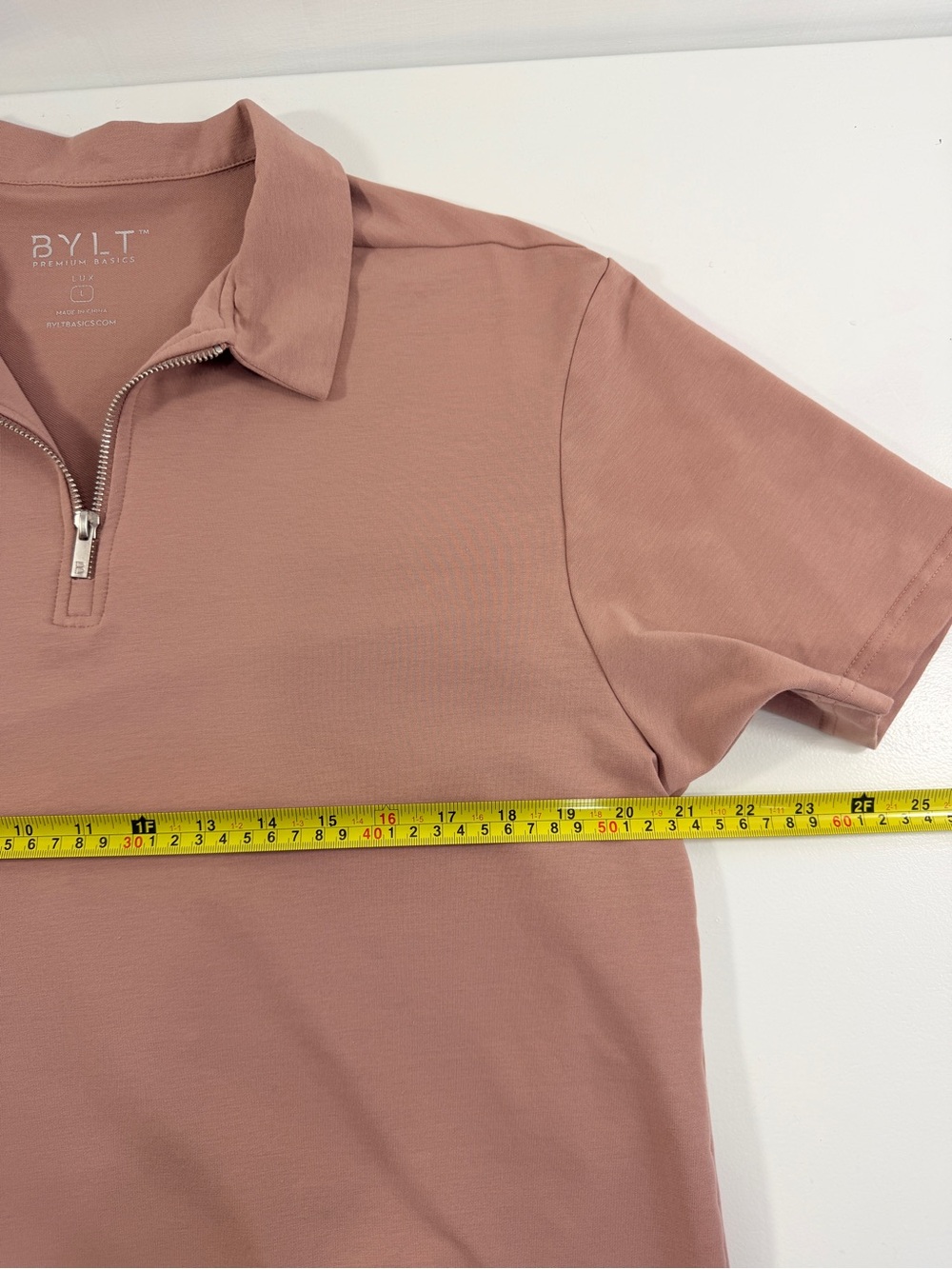 BYLT Premium Basics LUX Men’s Short-Sleeve Zip Front Polo Dusty Rose Sz L - Picture 8 of 12